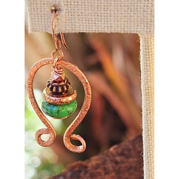 Brushed Copper Green Picture Jasper Artisan Earrings - Picture 2 of 6